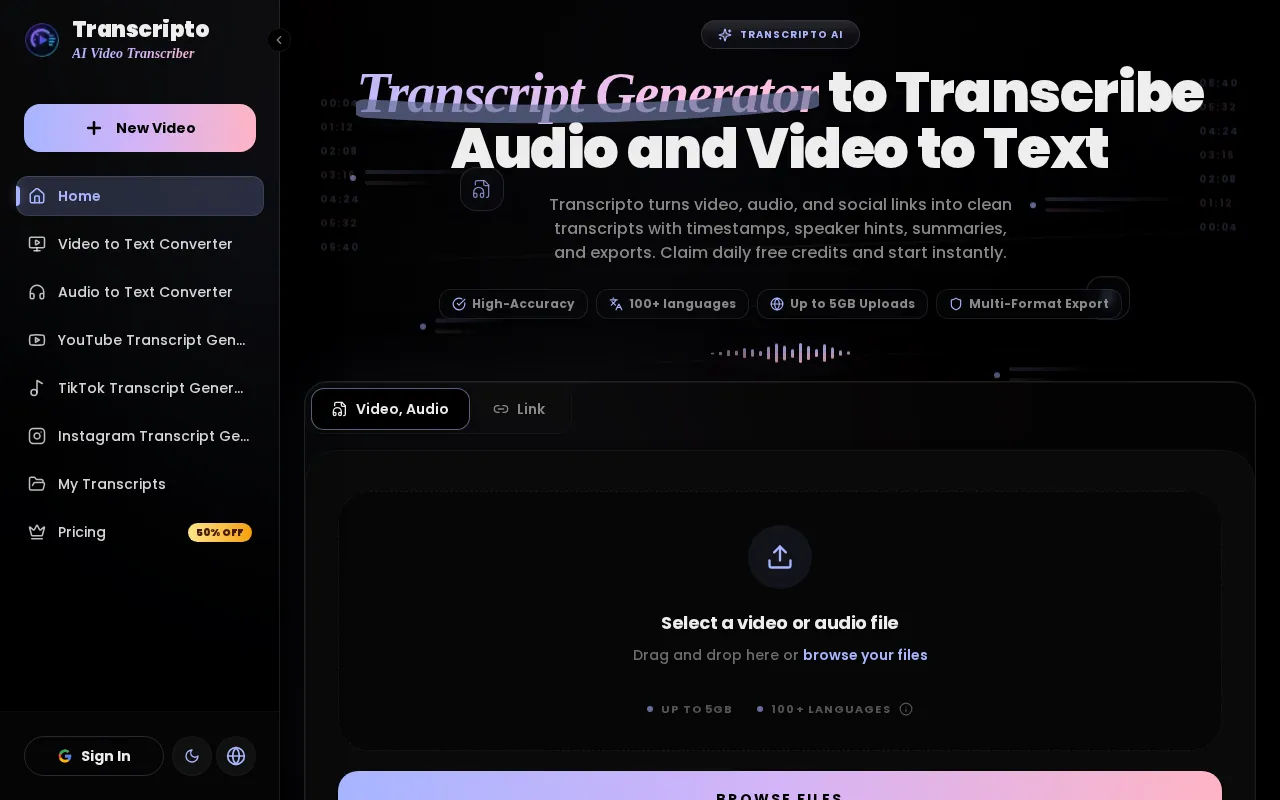 Transcripto — preview screenshot
