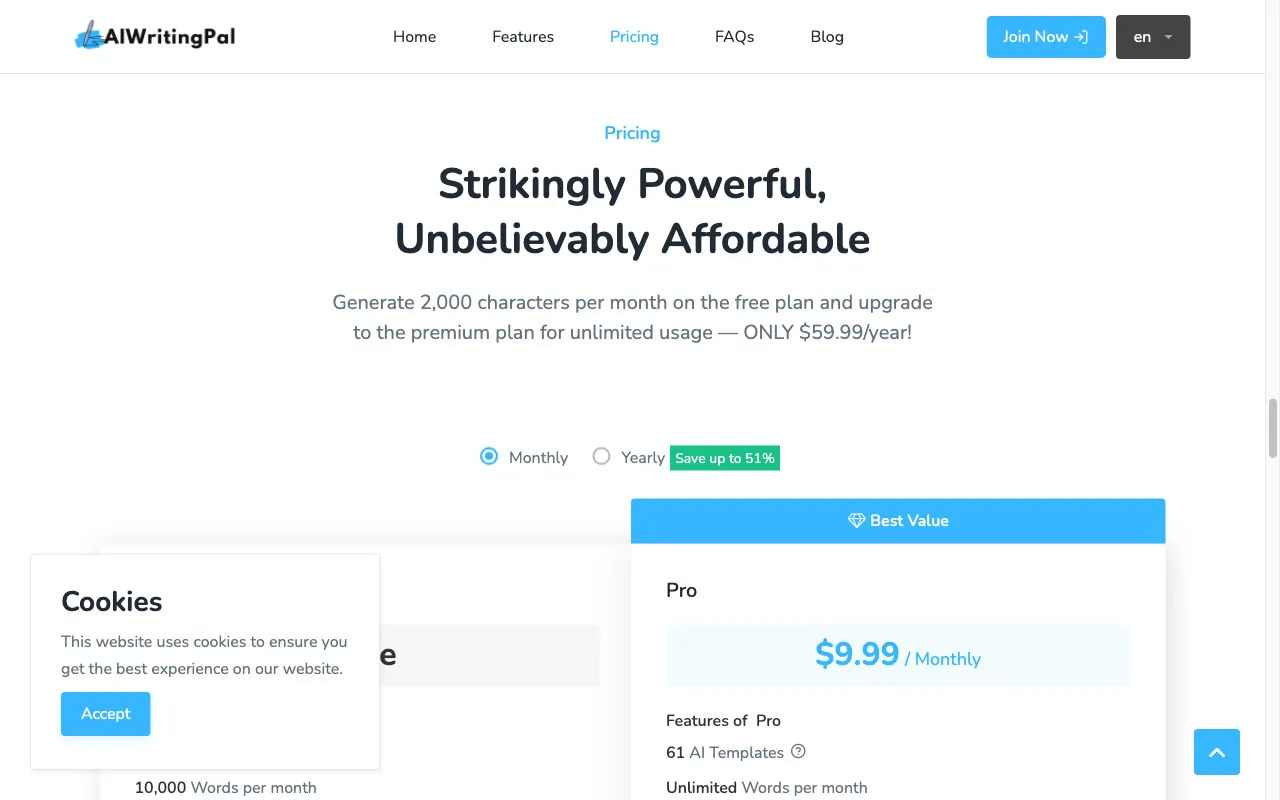 AIWritingPal 智写助手 — pricing page