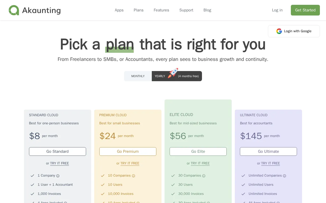 Akaunting — pricing page