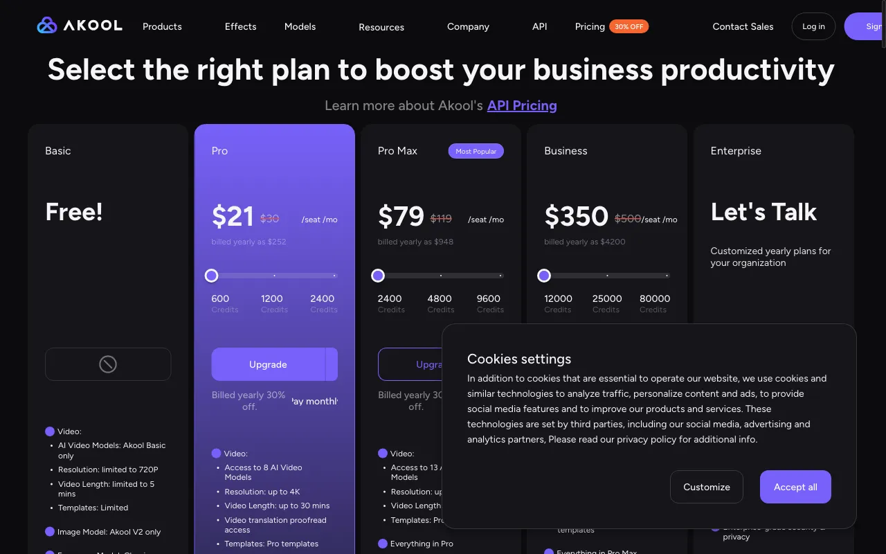 Akool — pricing page