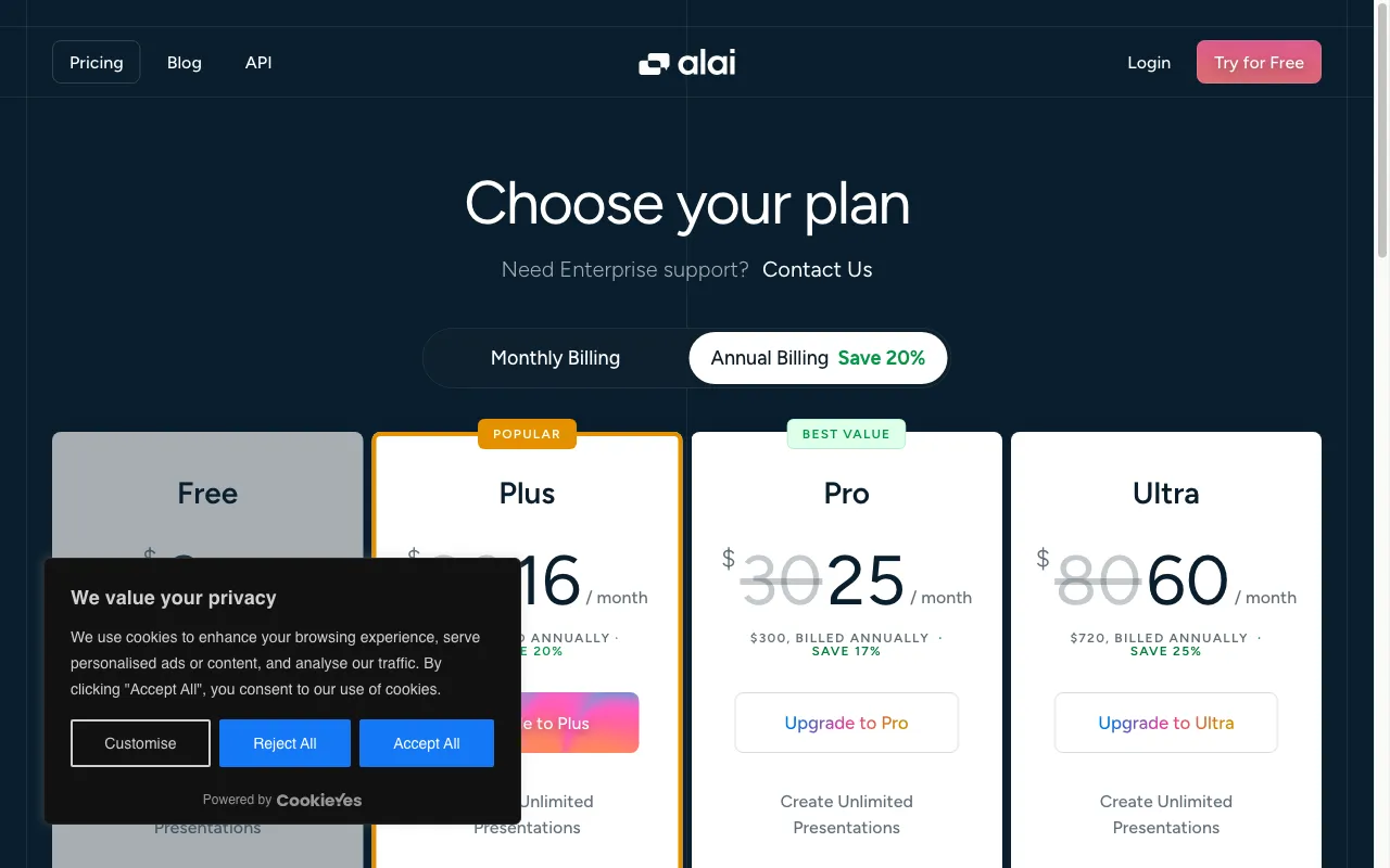 Alai — pricing page
