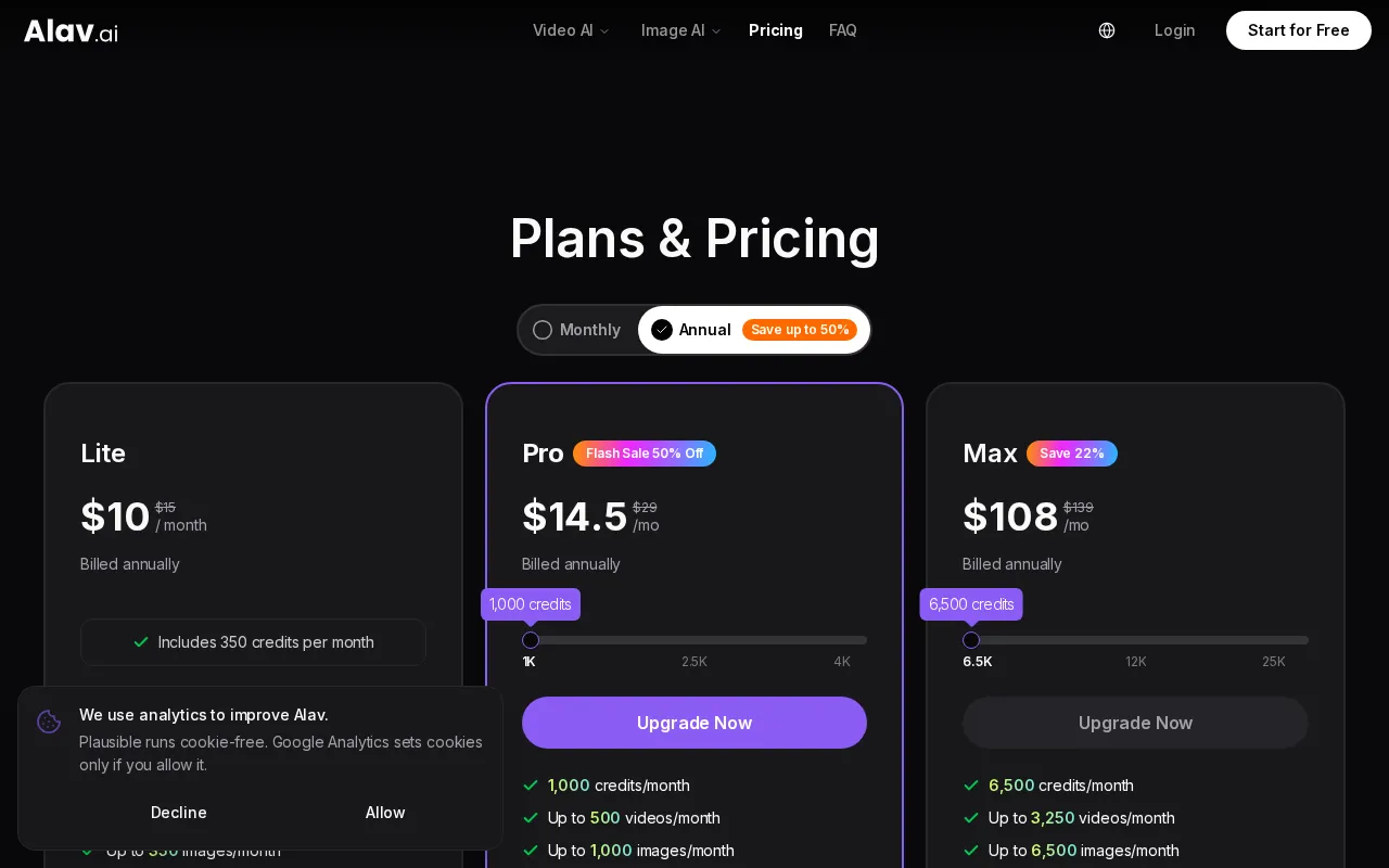 Alav.ai — pricing page