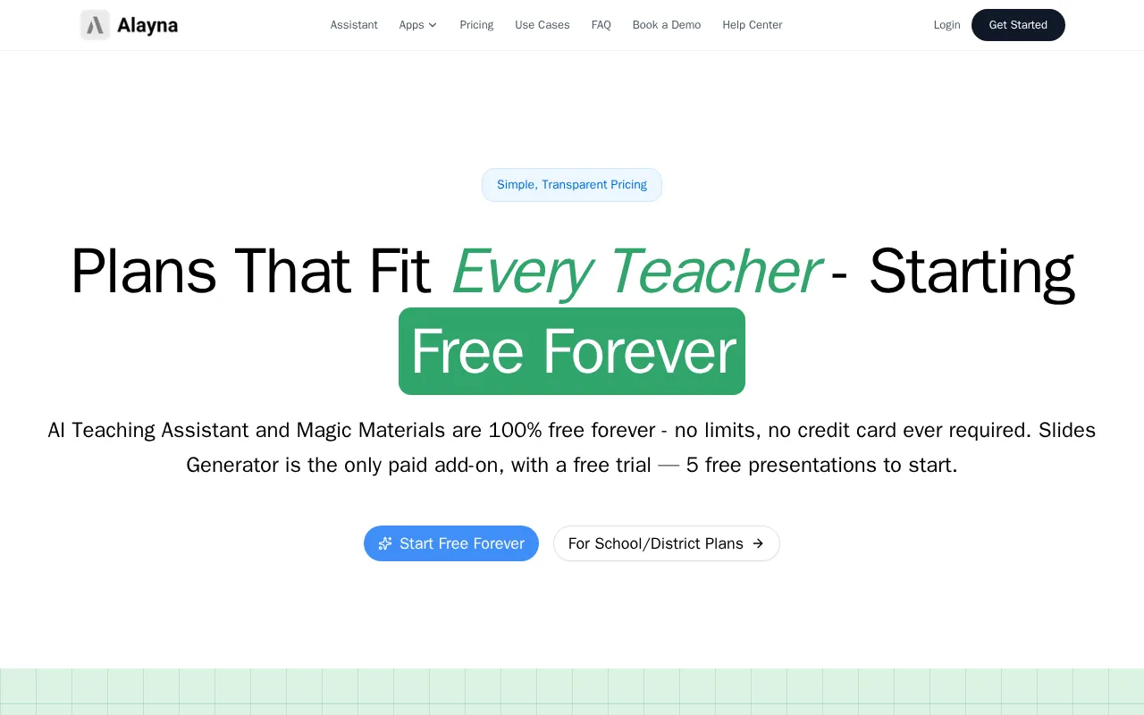Alayna AI — pricing page