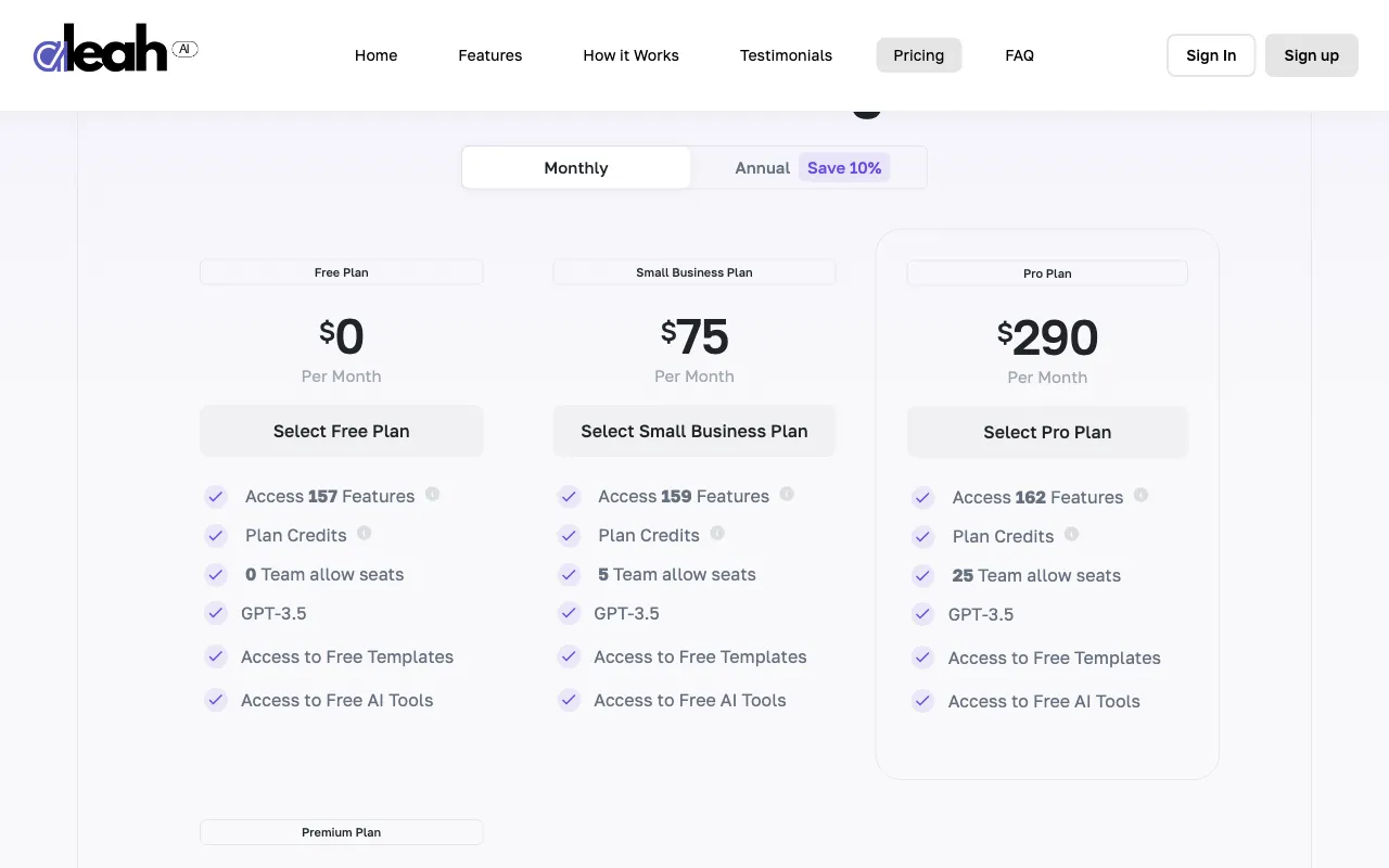 Aleah AI — pricing page
