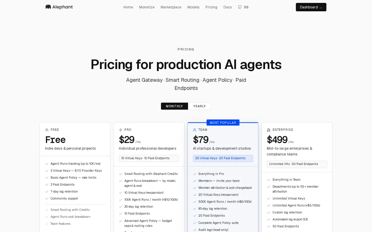 Alephant — pricing page