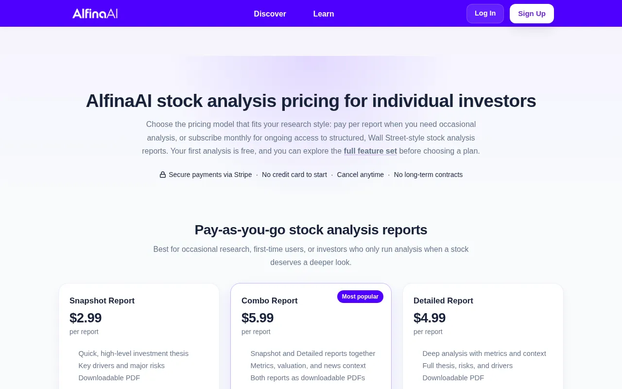 Alfina AI — pricing page