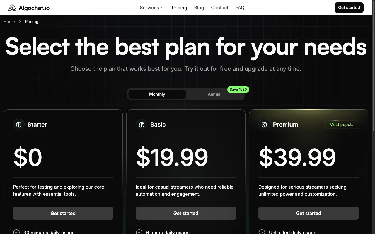 Algochat — pricing page