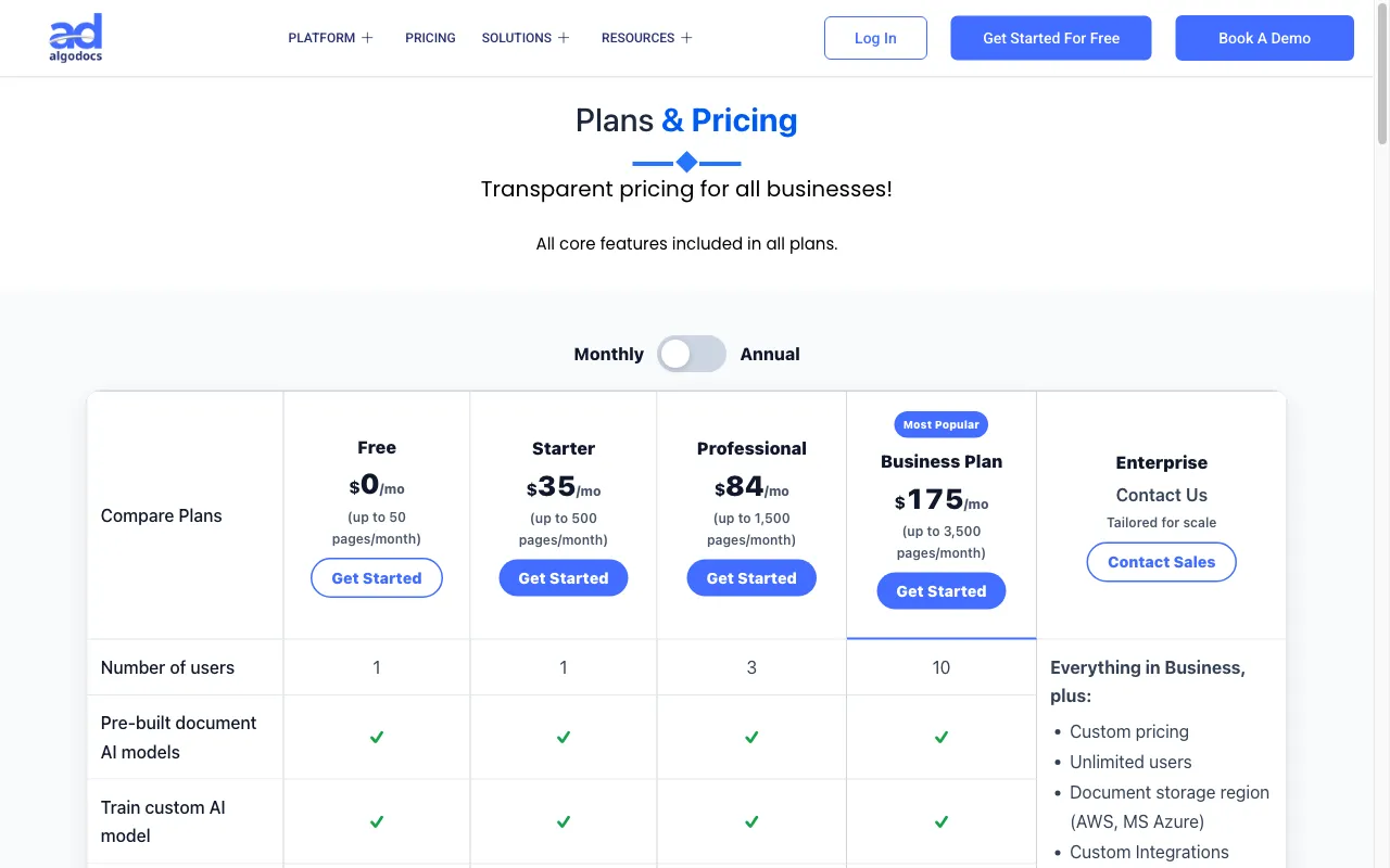 AlgoDocs — pricing page
