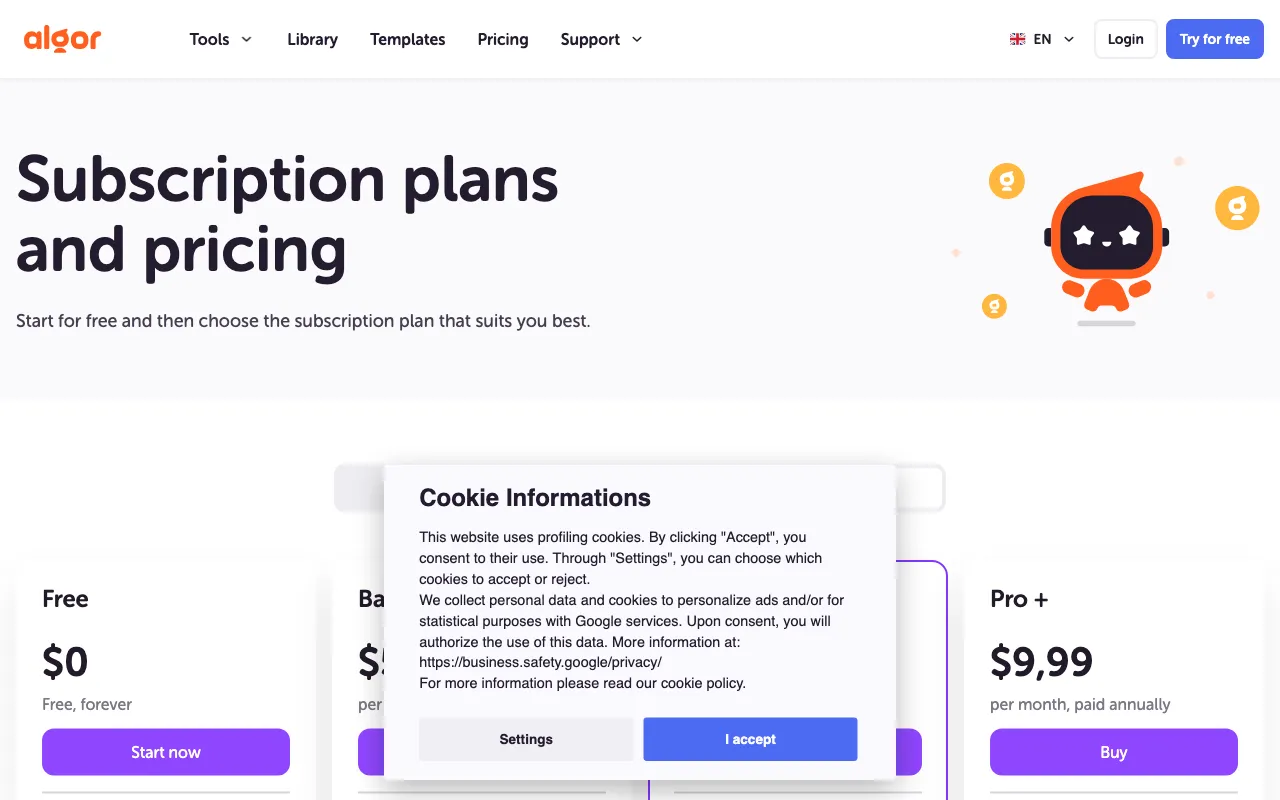 Algor Education — pricing page