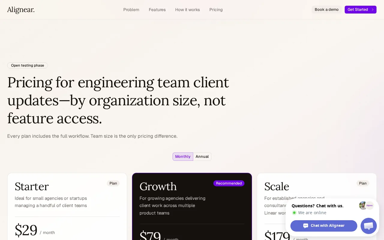 Alignear — pricing page