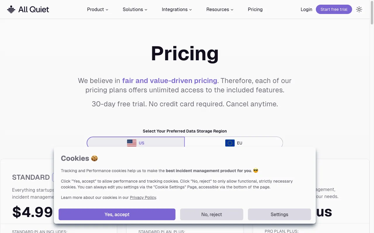 All Quiet — pricing page