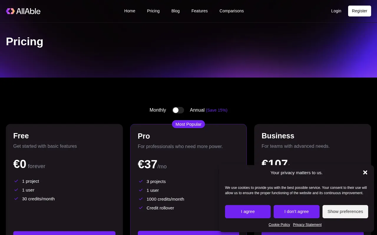 Allable.ai — pricing page