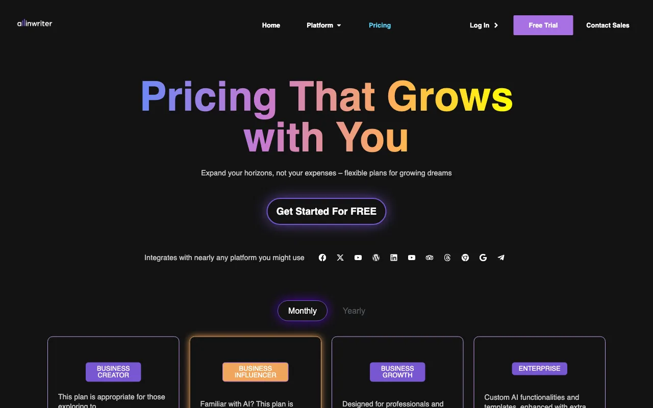 AllinWriter.com — pricing page