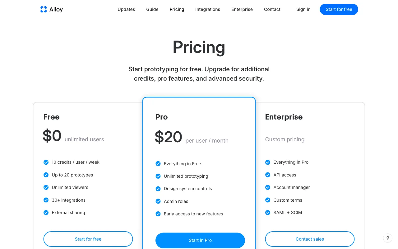 Alloy — pricing page
