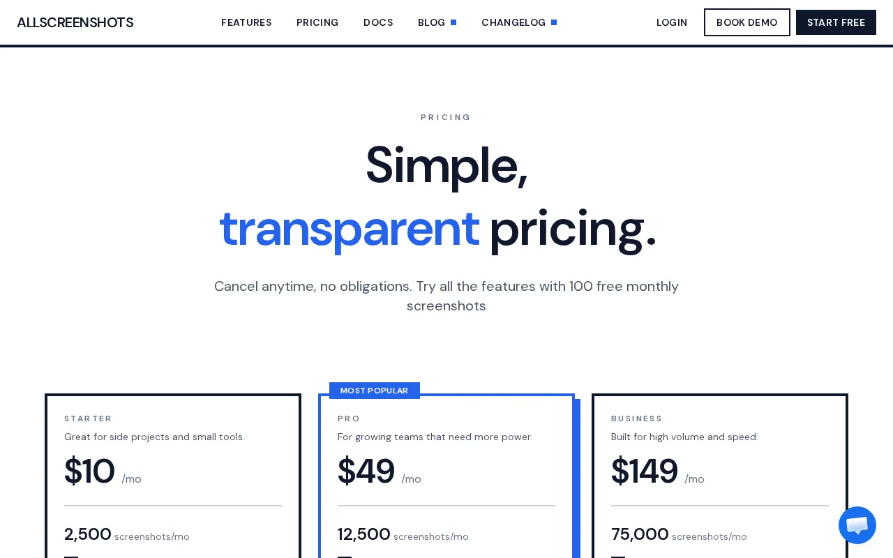 Allscreenshots — pricing page
