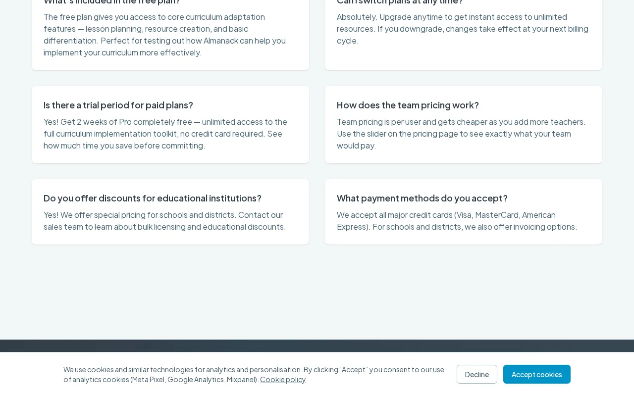 Almanack — pricing page
