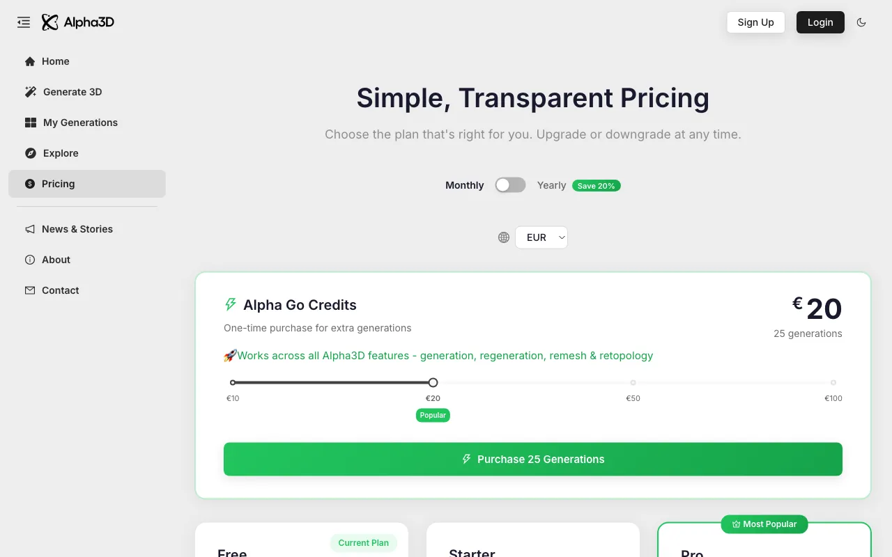 Alpha3D — pricing page