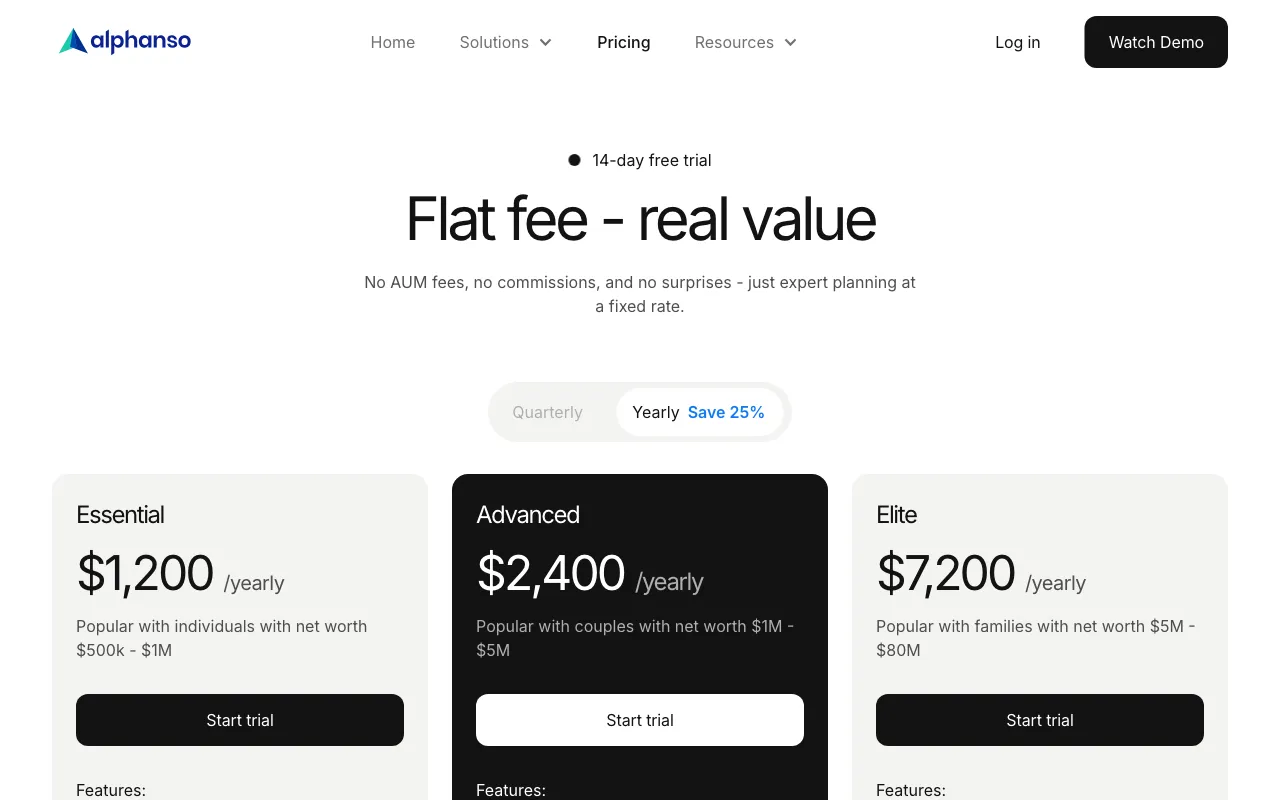 Alphanso — pricing page