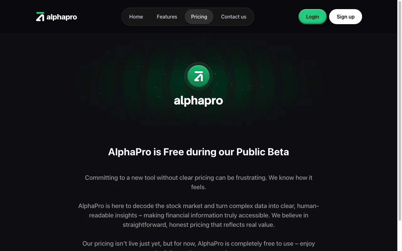 Alphapro — pricing page