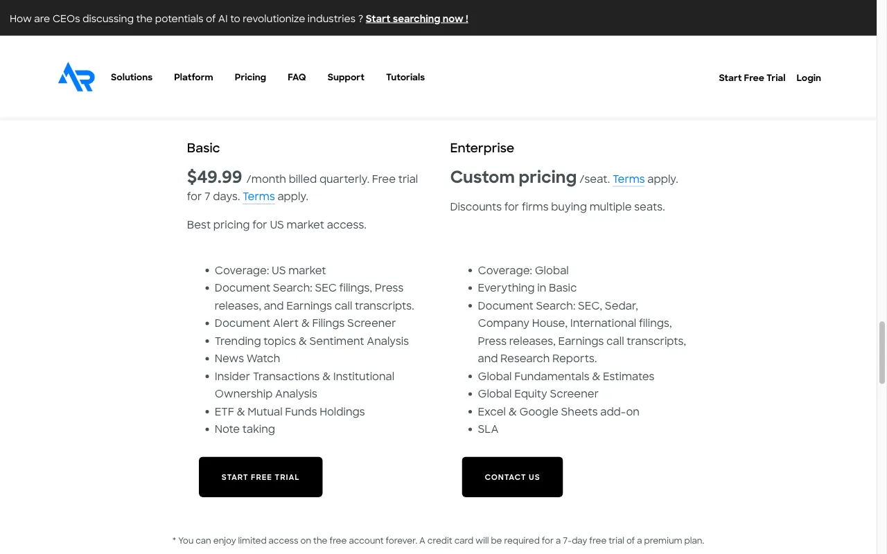 AlphaResearch — pricing page