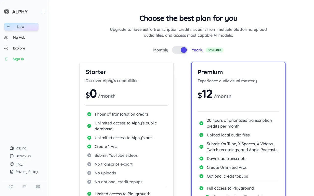 Alphy — pricing page