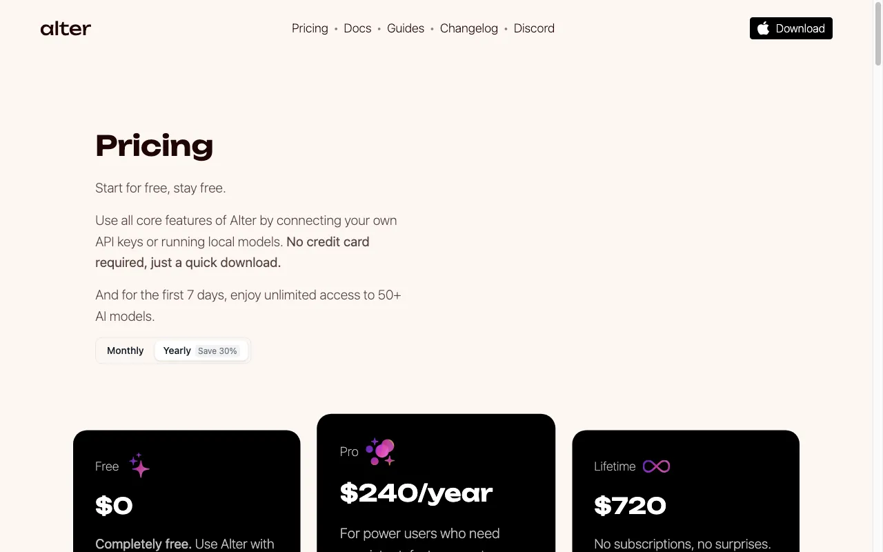 Alter — pricing page