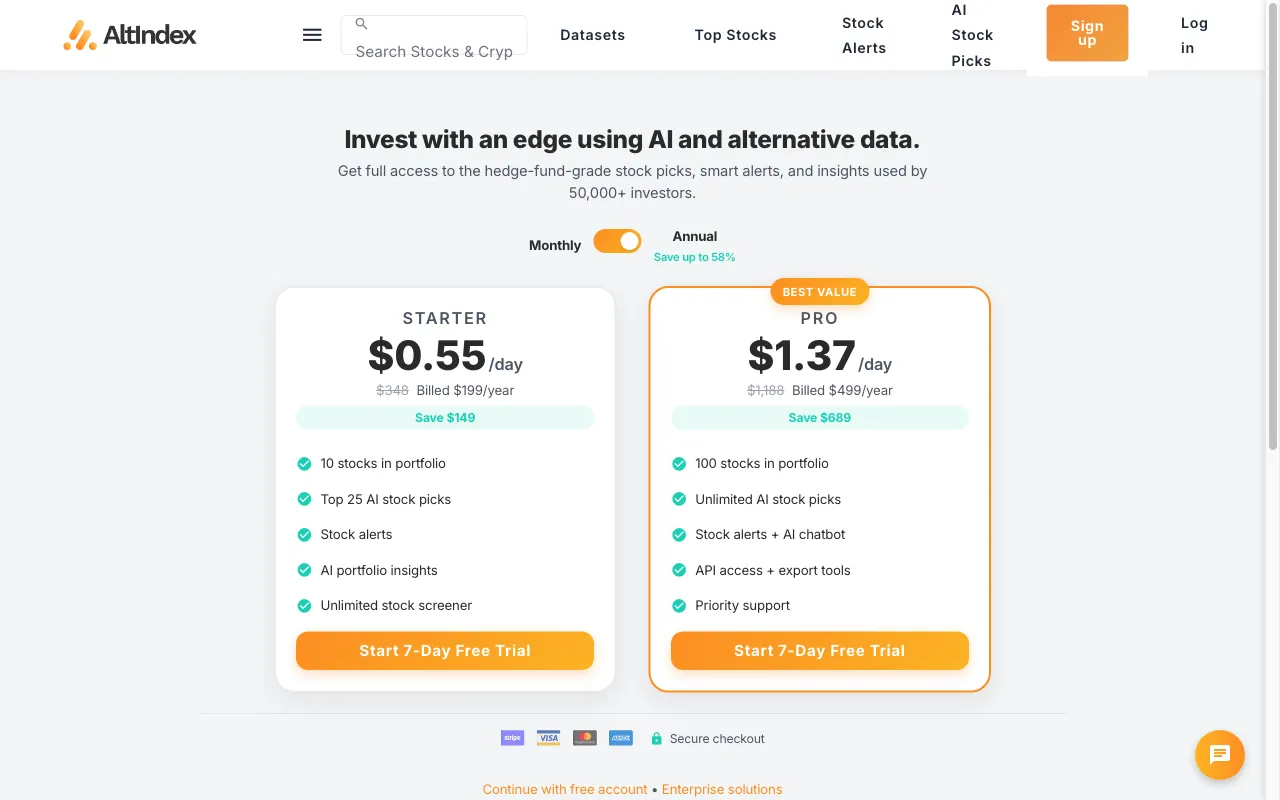 AltIndex — pricing page