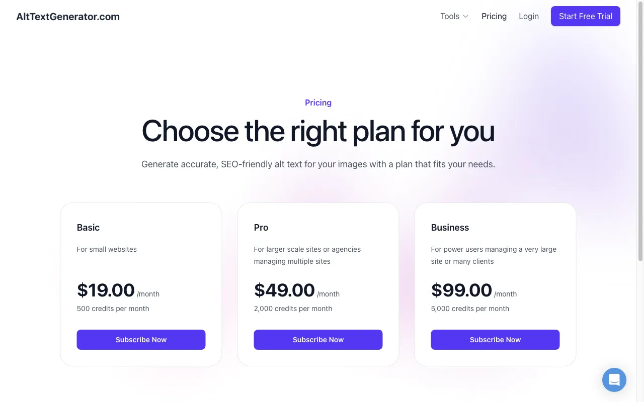 AltTextGenerator — pricing page