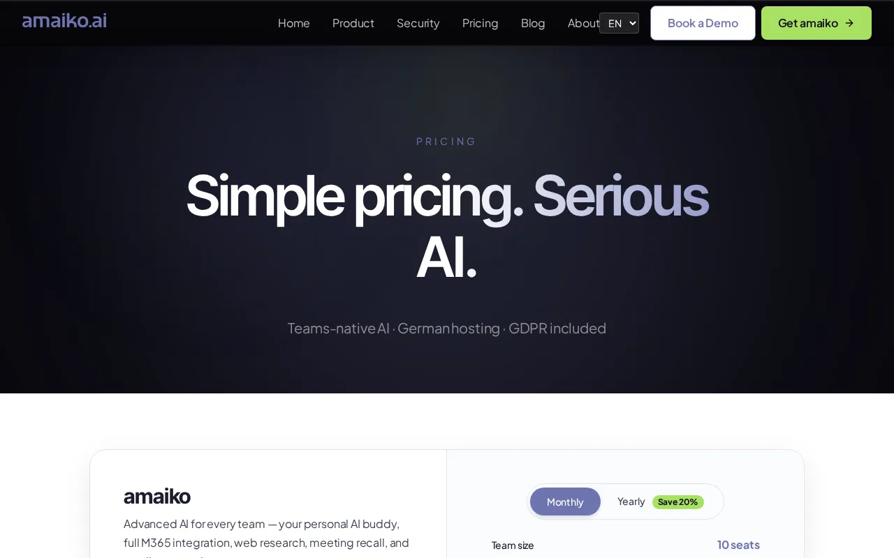 amaiko — pricing page