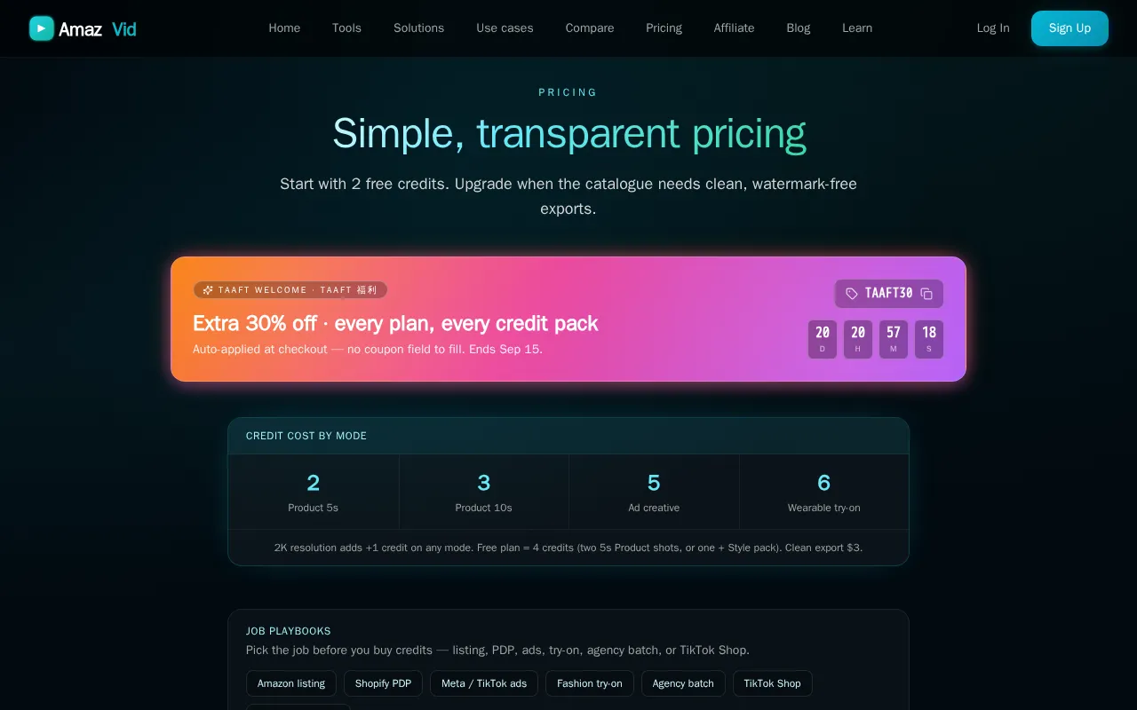 AmazVid — pricing page