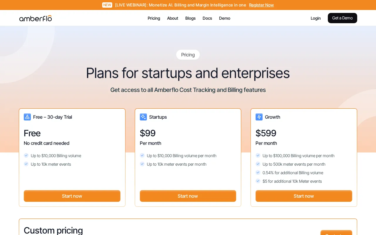 Amberflo — pricing page