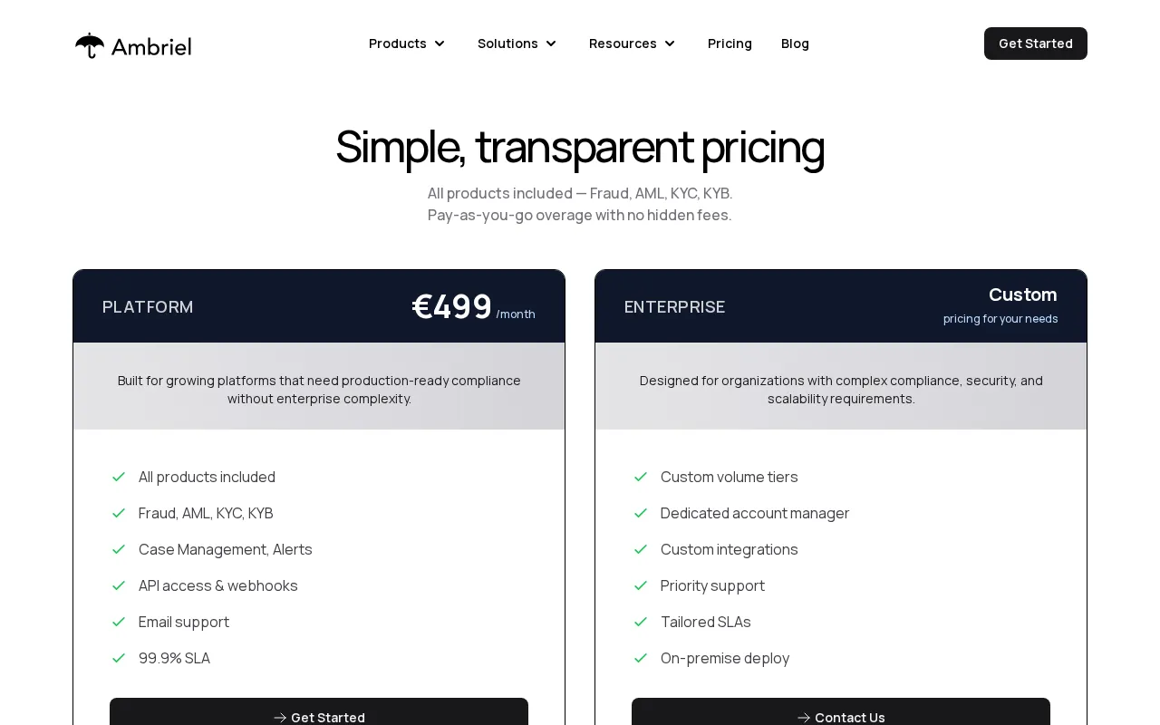 Ambriel — pricing page