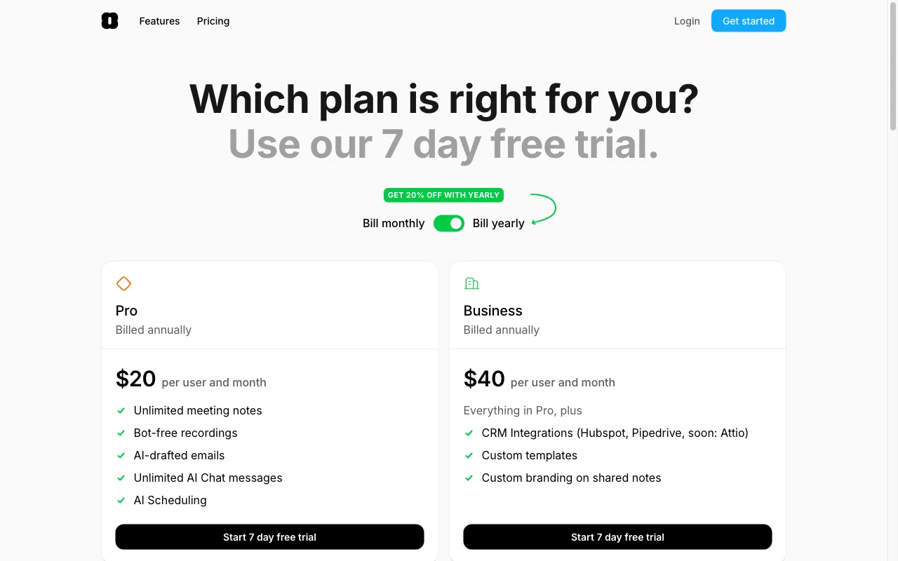 Amie — pricing page