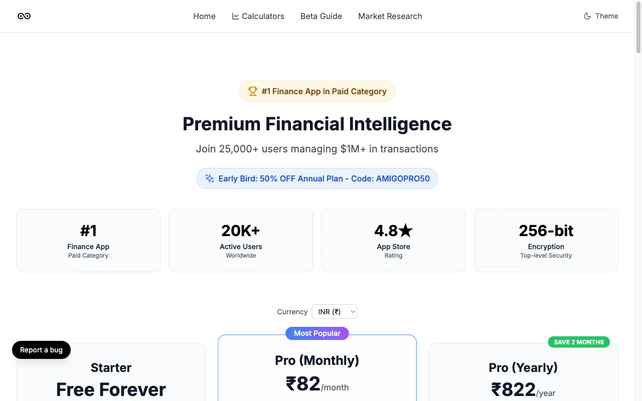 Amigo AI Expense Manager — pricing page