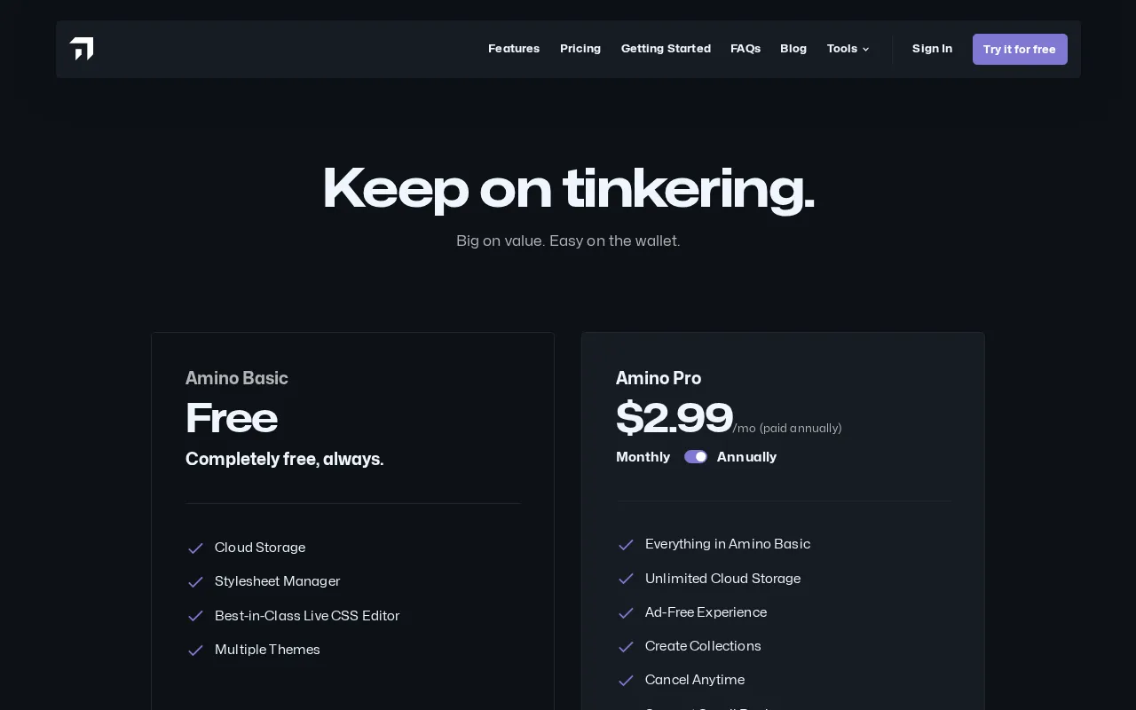 Amino — pricing page