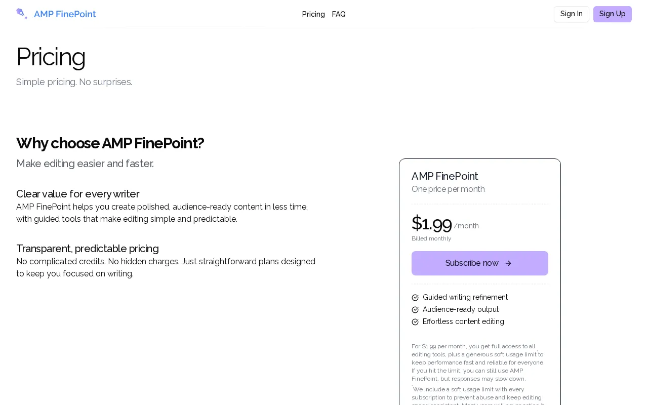 AMP FinePoint — pricing page