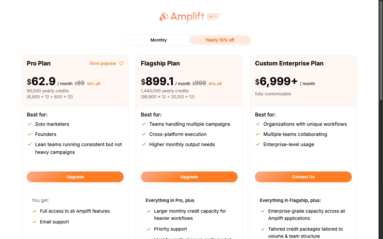 Amplift AI — pricing page