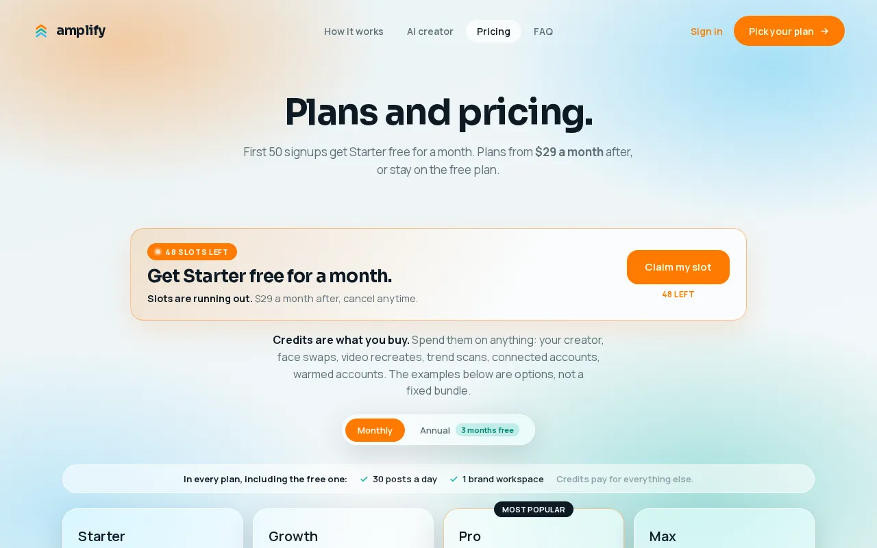 Amplify AI — pricing page