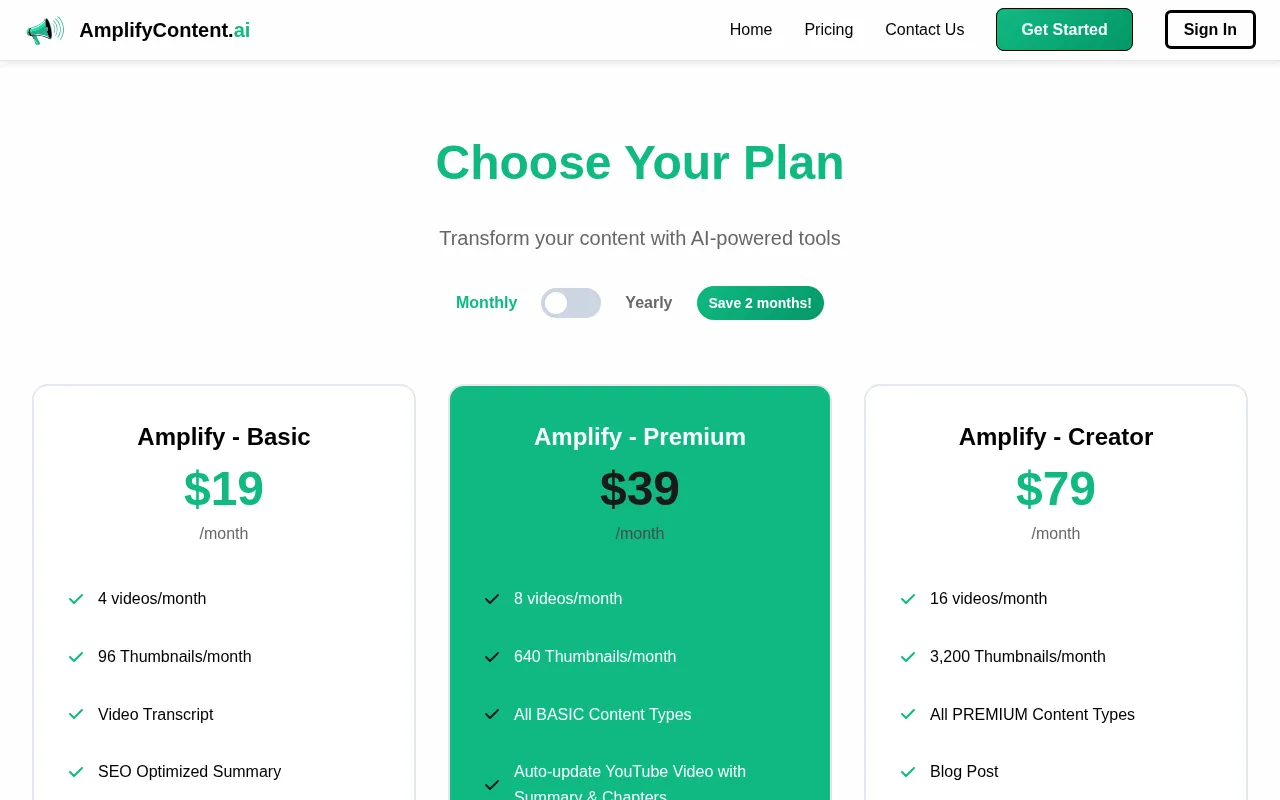 Amplifycontent — pricing page