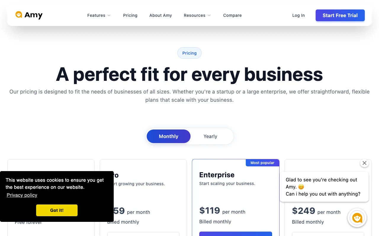 amy — pricing page