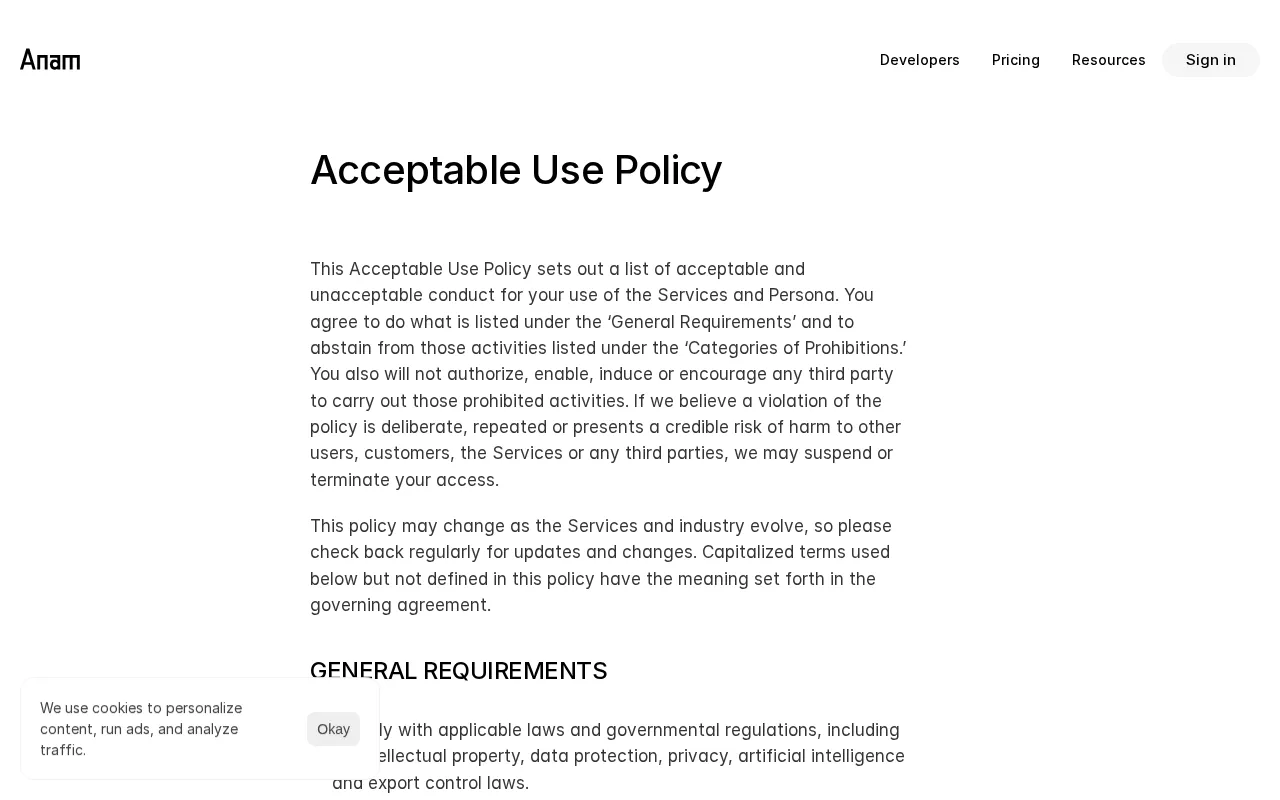 Anam — pricing page