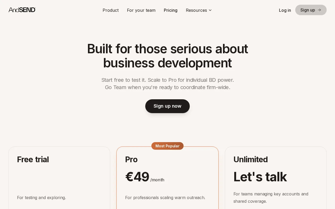 Andsend — pricing page
