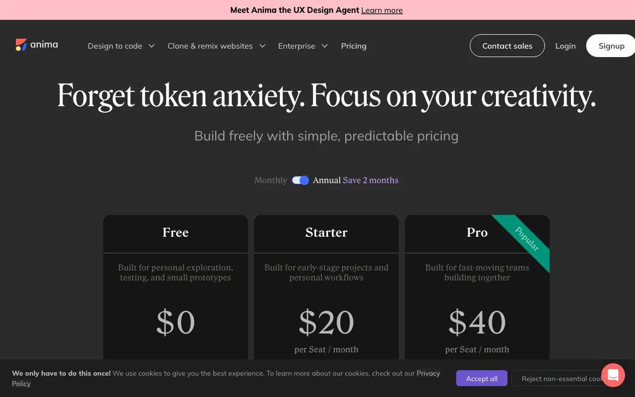 Anima — pricing page