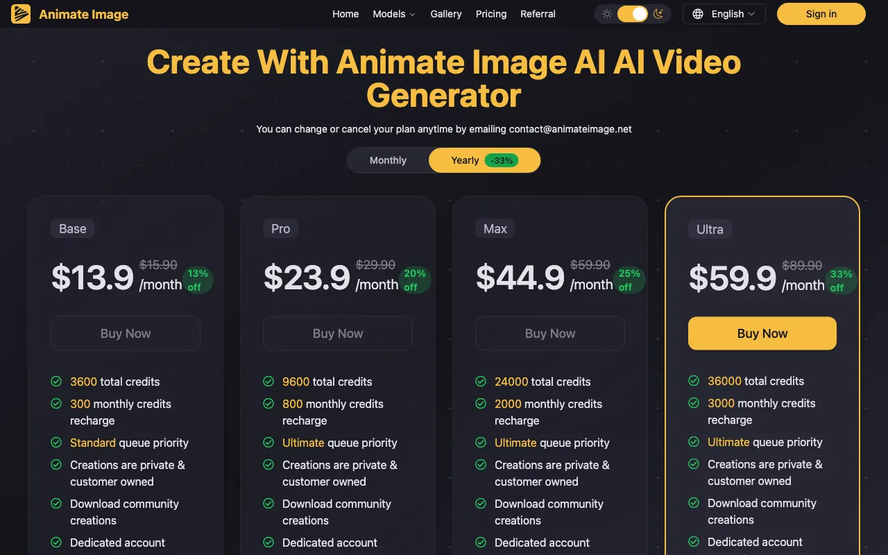 Animate Image AI — pricing page