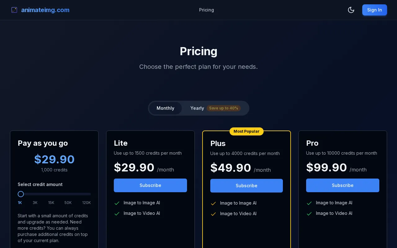 Animateimg — pricing page