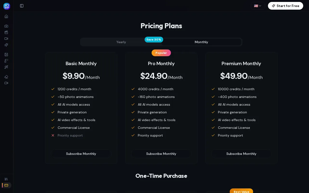 AnimatePhoto.io — pricing page