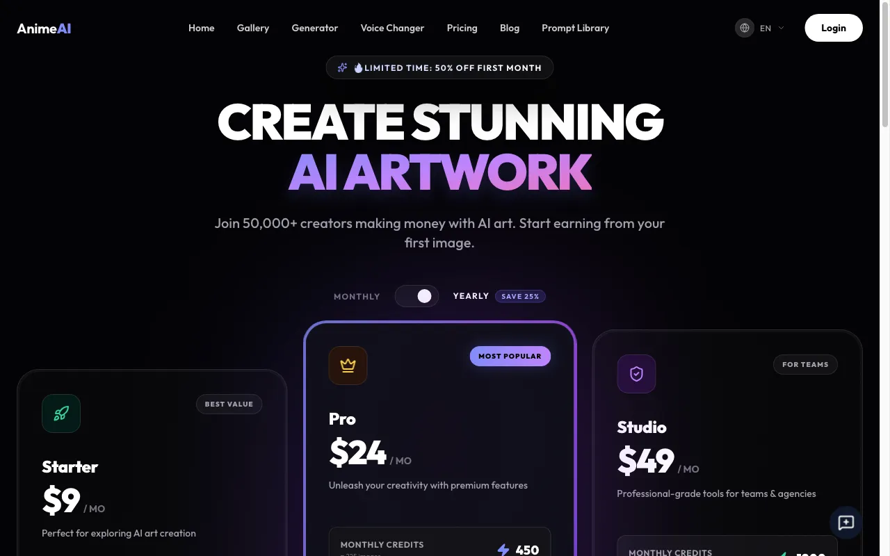 AnimeAI — pricing page