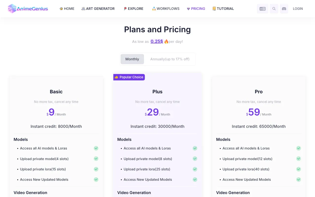 AnimeGenius — pricing page