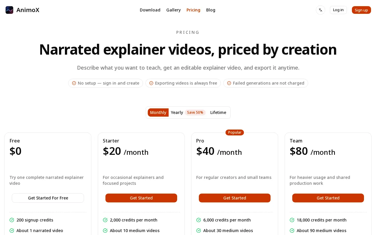 AnimoX — pricing page