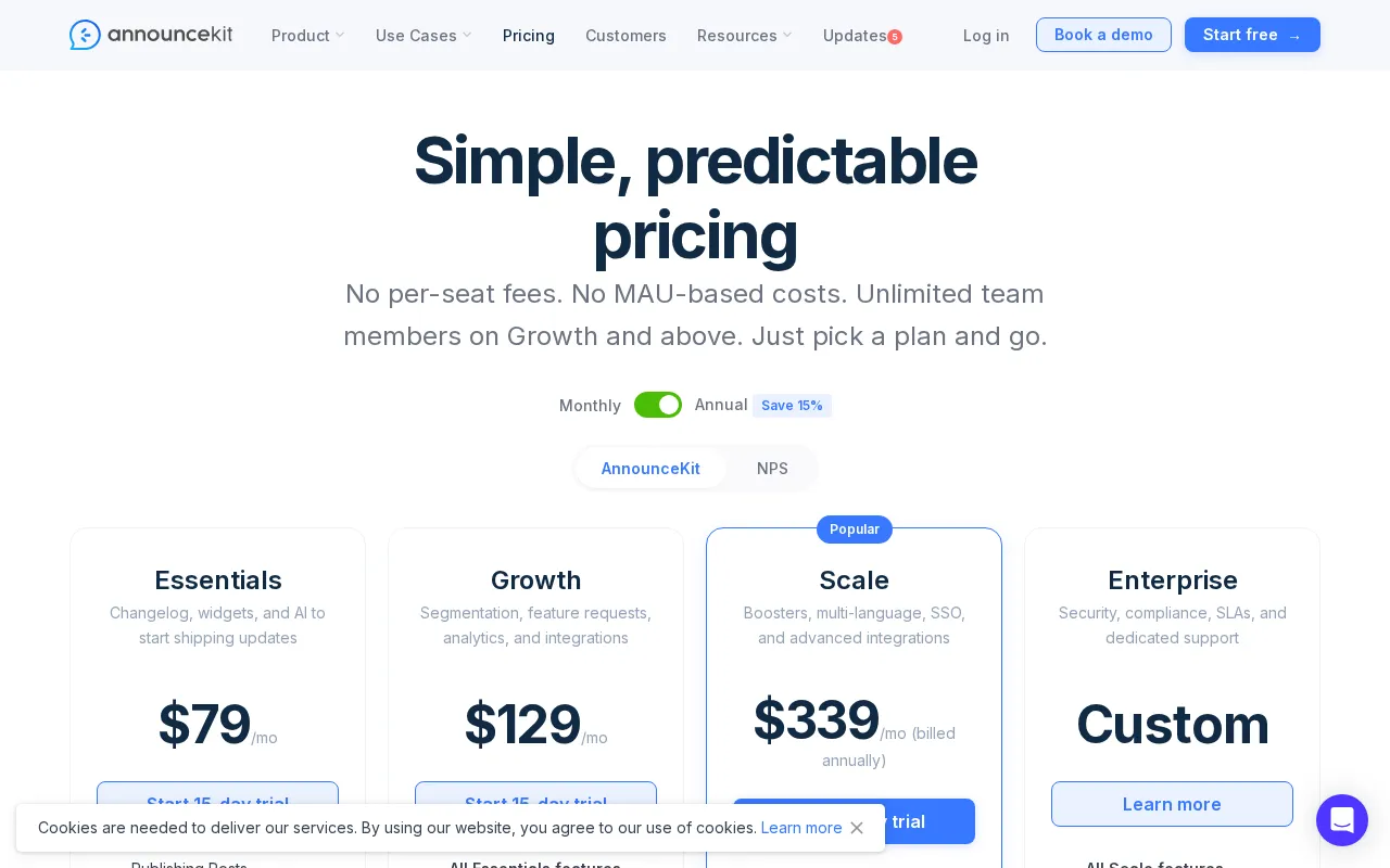 Announcekit — pricing page